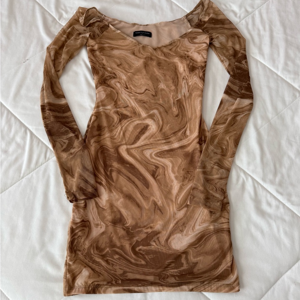 naked wardrobe Brown Marble Mesh Mini Dress